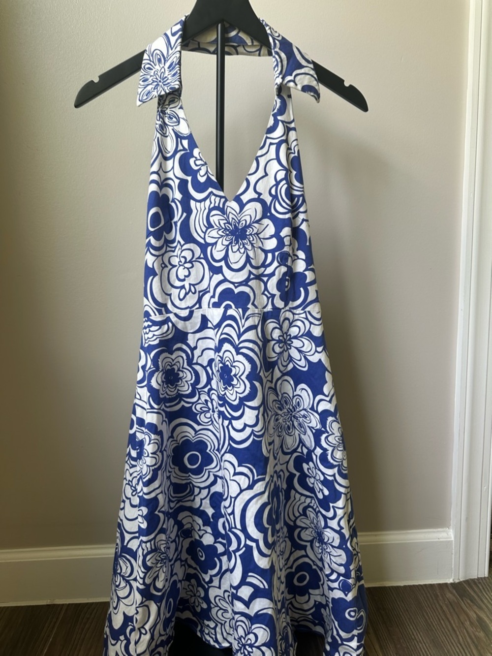 Spense Blue White Floral Halter Dress A-Line Summer Vacation Sundress - Picture 3 of 11